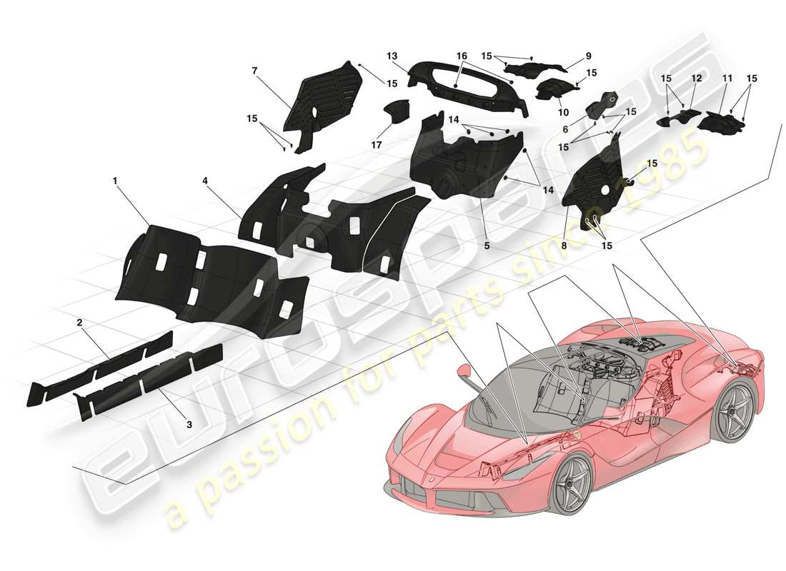 ferrari laferrari (usa) schema delle parti scudi termici e isolamento