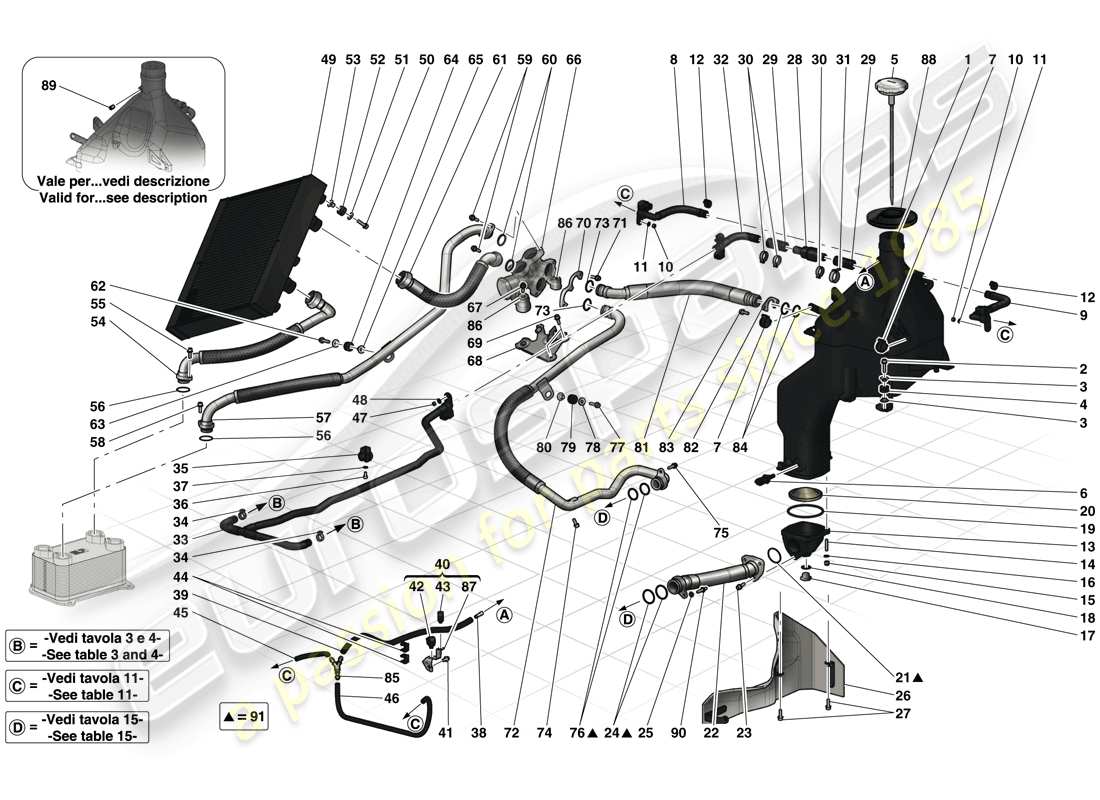 ferrari laferrari (usa) sistema di lubrificazione e sistema di recupero vapori d'olio schema delle parti