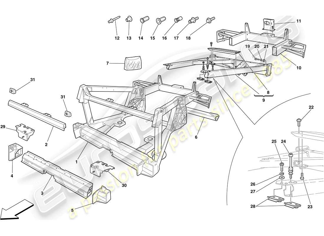 ferrari f430 coupe (europe) telaio - struttura, elementi posteriori e pannelli schema delle parti