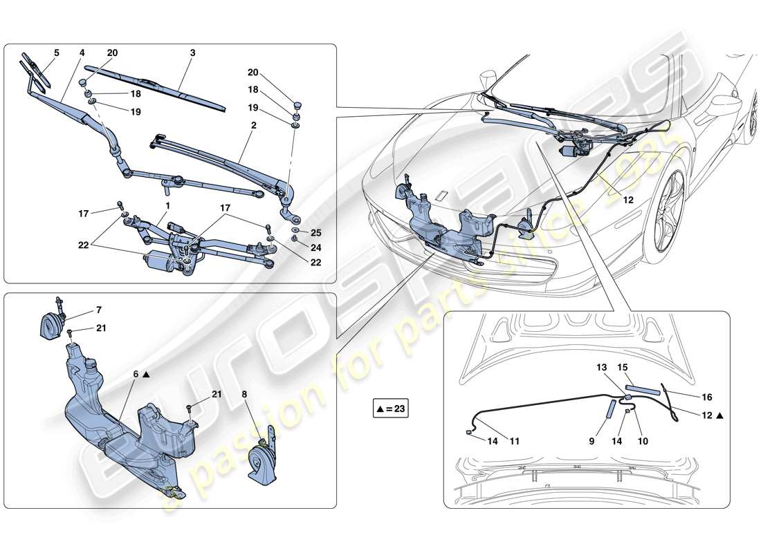 ferrari 458 spider (usa) tergicristallo, rondella e clacson diagramma delle parti