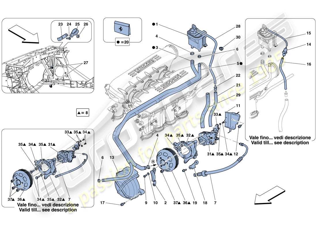 ferrari 458 italia (usa) pompa del servosterzo e serbatoio diagramma delle parti