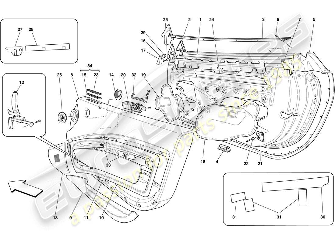 ferrari california (usa) porte anteriori: rivestimento diagramma delle parti