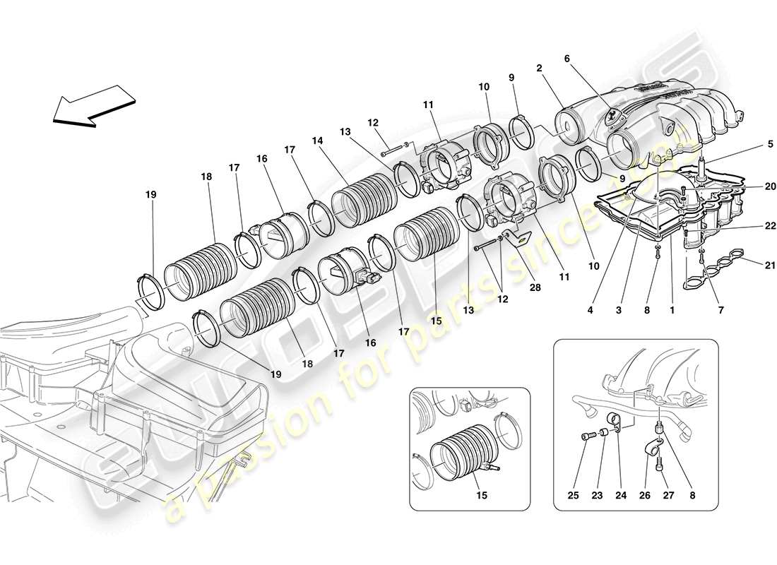 ferrari california (usa) collettore di aspirazione e corpo farfallato diagramma delle parti