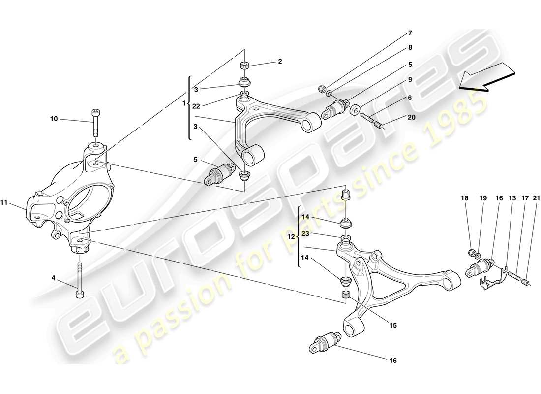 ferrari f430 coupe (rhd) sospensione anteriore - bracci schema particolare