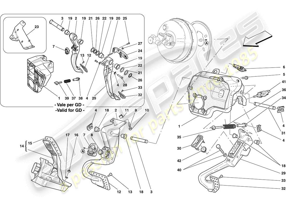 ferrari california (usa) montaggio pedaliera completa diagramma delle parti