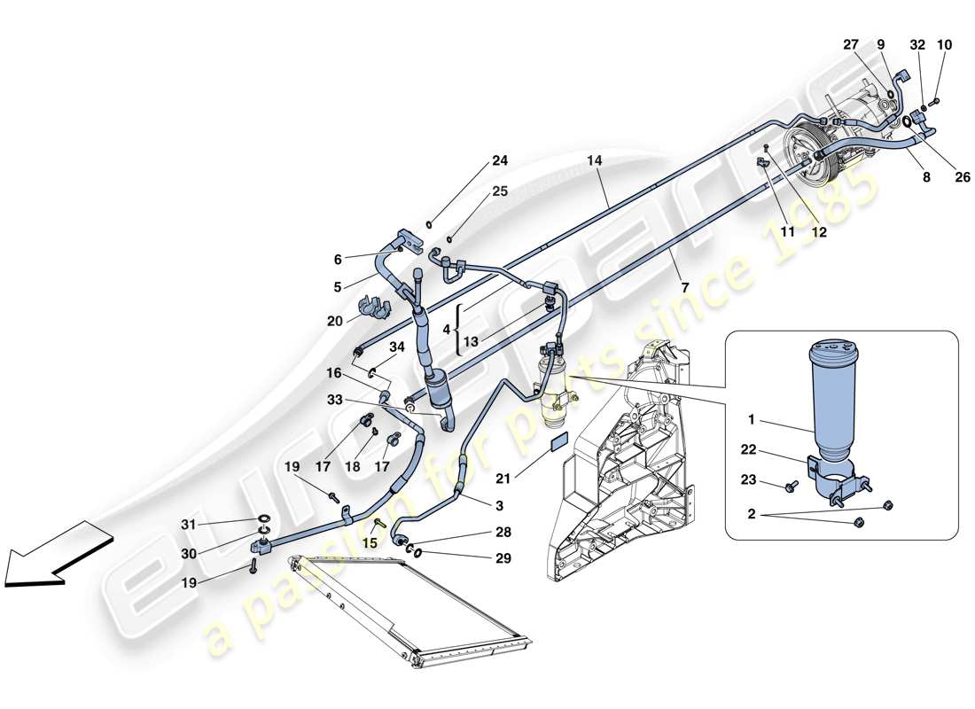 ferrari 458 spider (rhd) sistema ac - freon diagramma delle parti