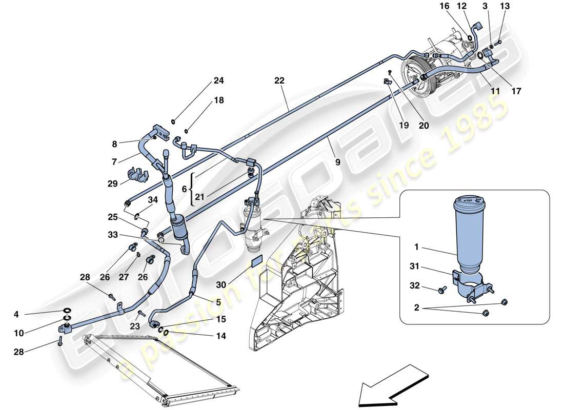 ferrari 458 speciale aperta (usa) sistema ac - schema delle parti freon