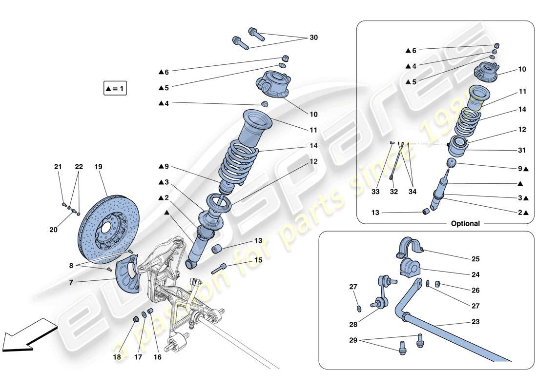 ferrari 458 speciale (europe) sospensione anteriore - ammortizzatore e disco freno schema delle parti