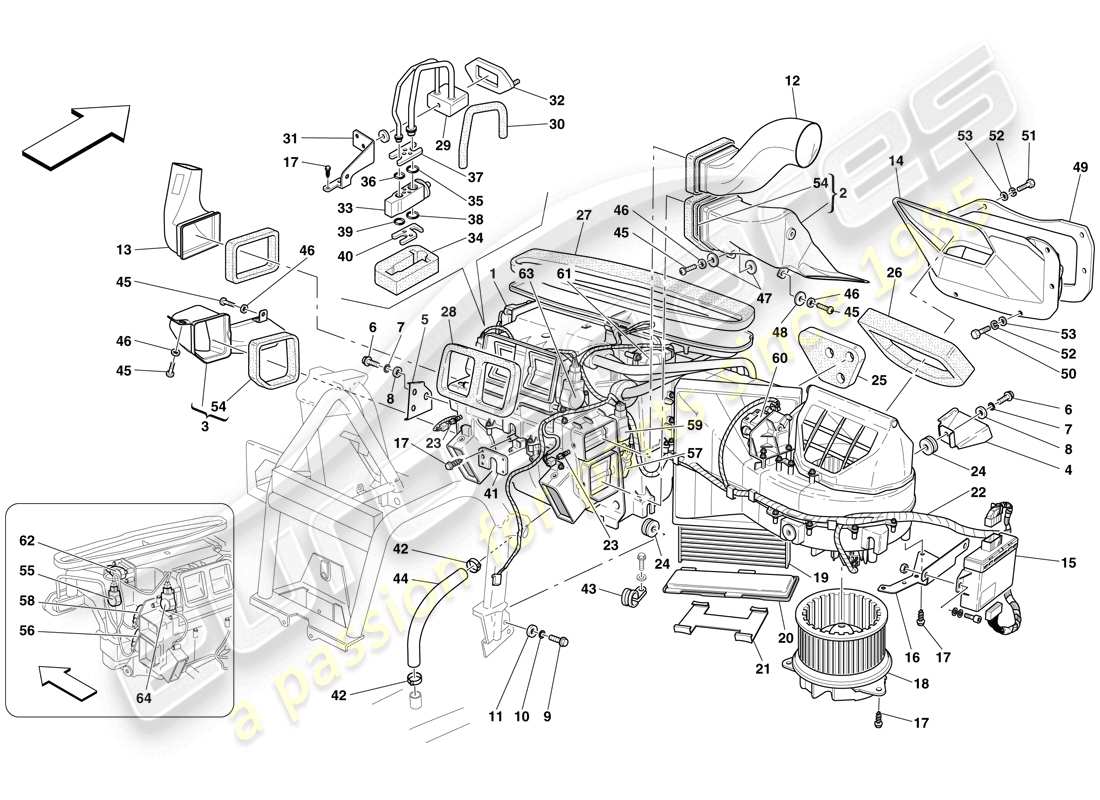 ferrari 599 gto (rhd) unità evaporatore e controlli diagramma delle parti