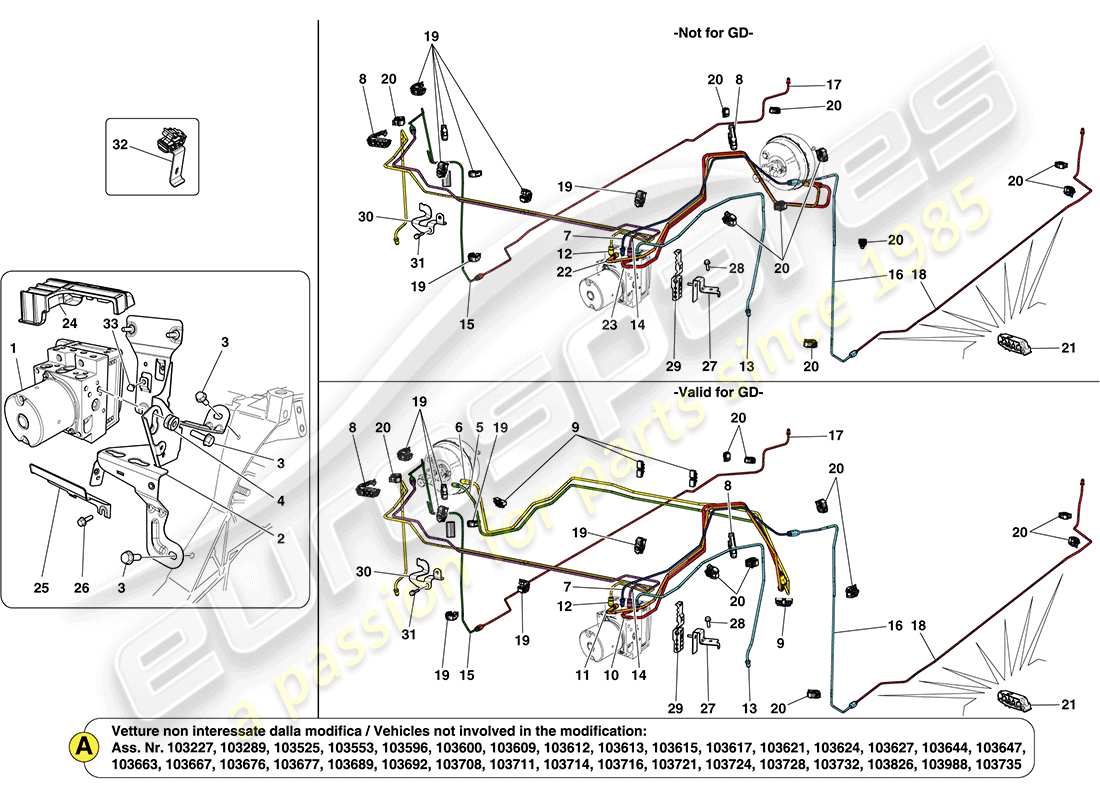 ferrari california (usa) sistema di frenaggio diagramma delle parti