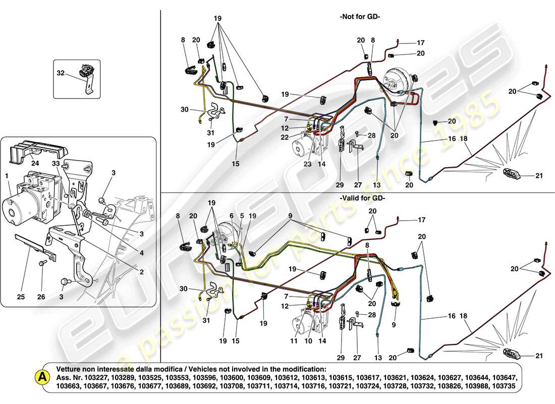 ferrari california (usa) schema delle parti del sistema frenante