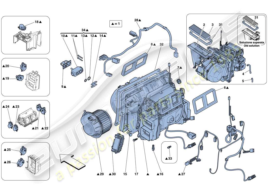 ferrari 458 spider (rhd) unità evaporatore diagramma delle parti