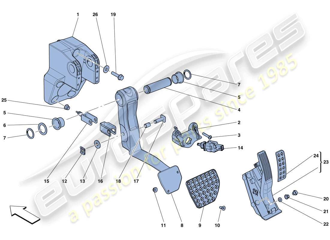 ferrari california t (rhd) montaggio pedaliera completa diagramma delle parti