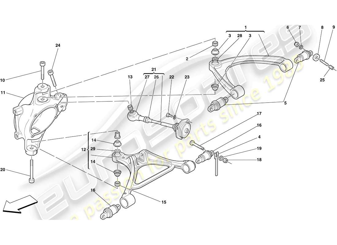 ferrari f430 coupe (europe) sospensione posteriore - bracci diagramma delle parti