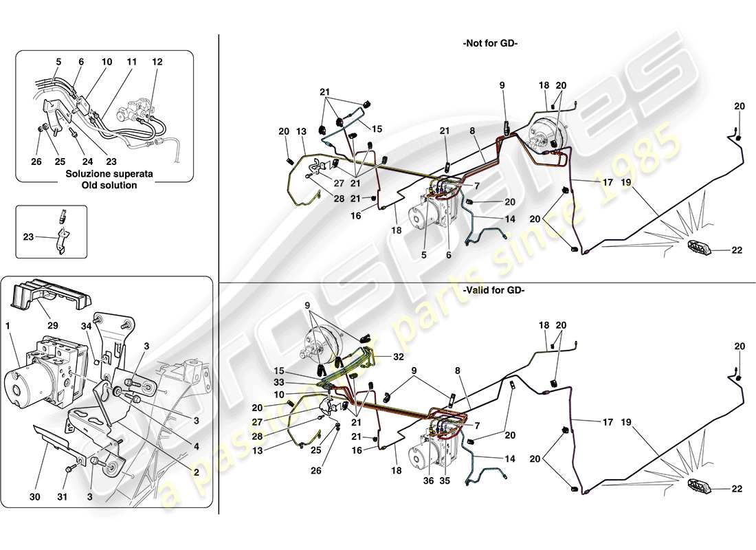 ferrari california (usa) schema delle parti del sistema frenante