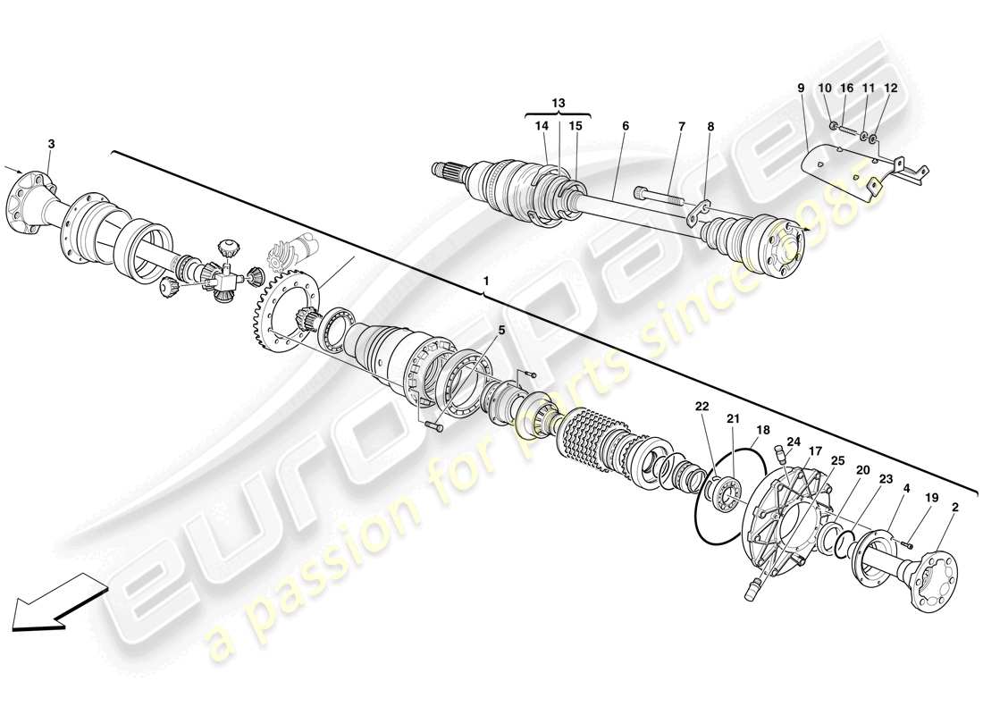 ferrari f430 scuderia spider 16m (rhd) differenziale e semiasse diagramma delle parti
