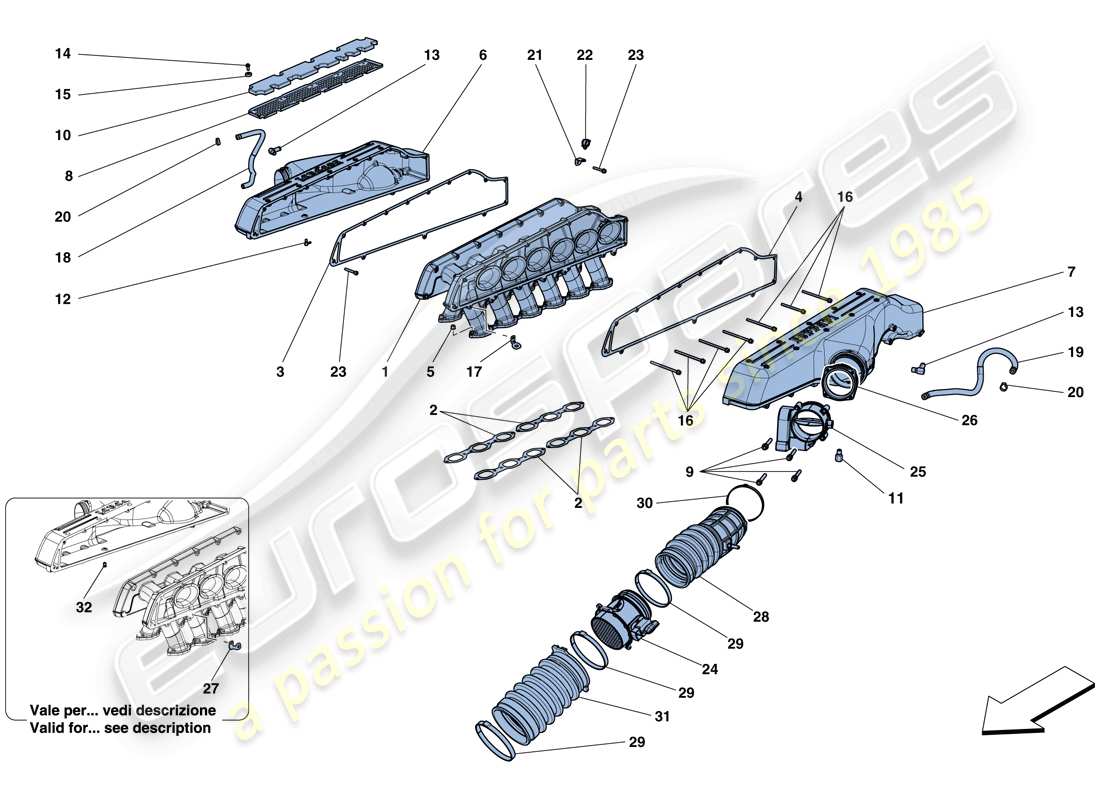 ferrari gtc4 lusso (usa) collettore di aspirazione schema delle parti