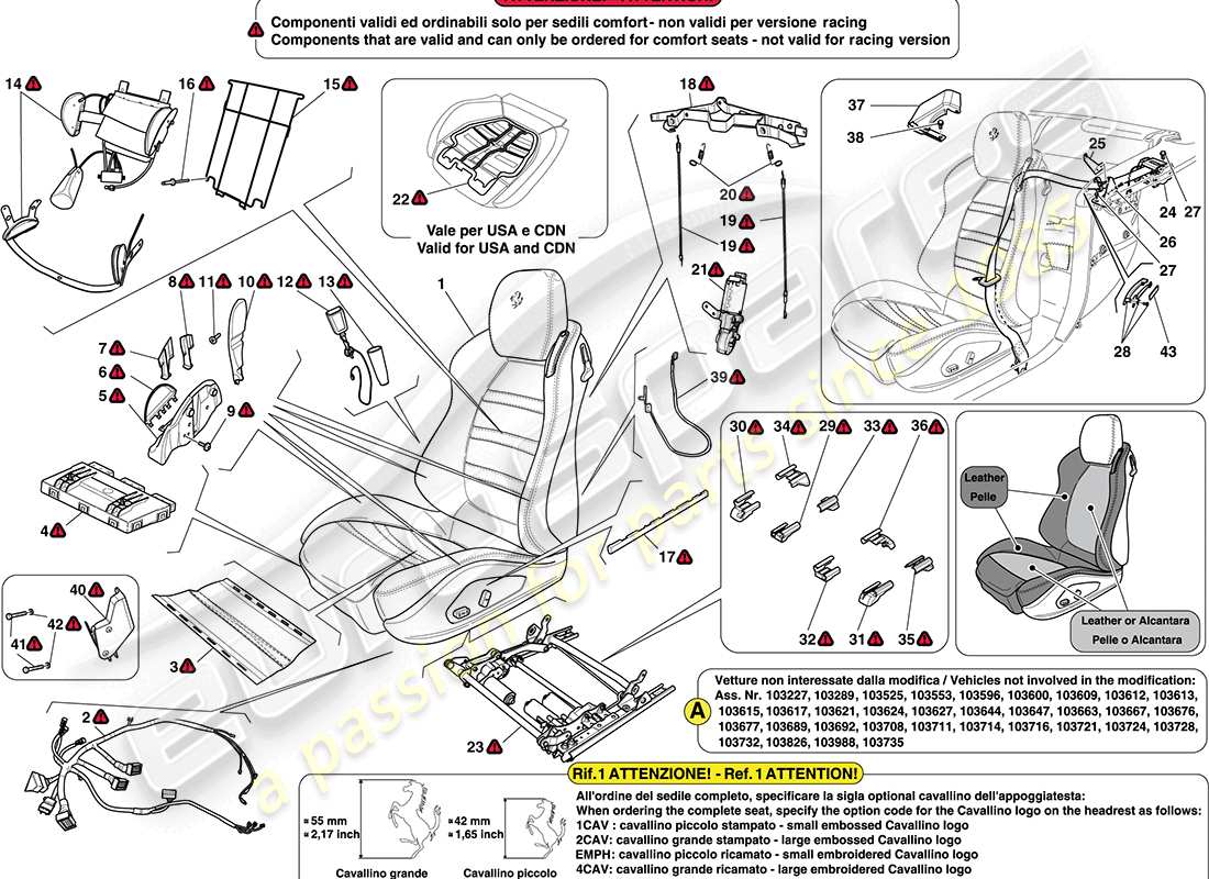 ferrari california (rhd) sedile anteriore - cinture di sicurezza schema parte