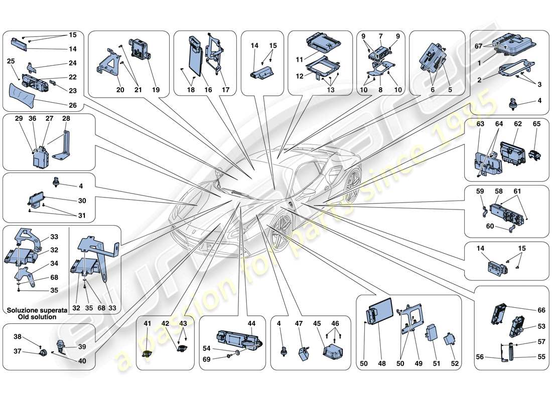 ferrari 488 gtb (rhd) ecu del veicolo diagramma delle parti