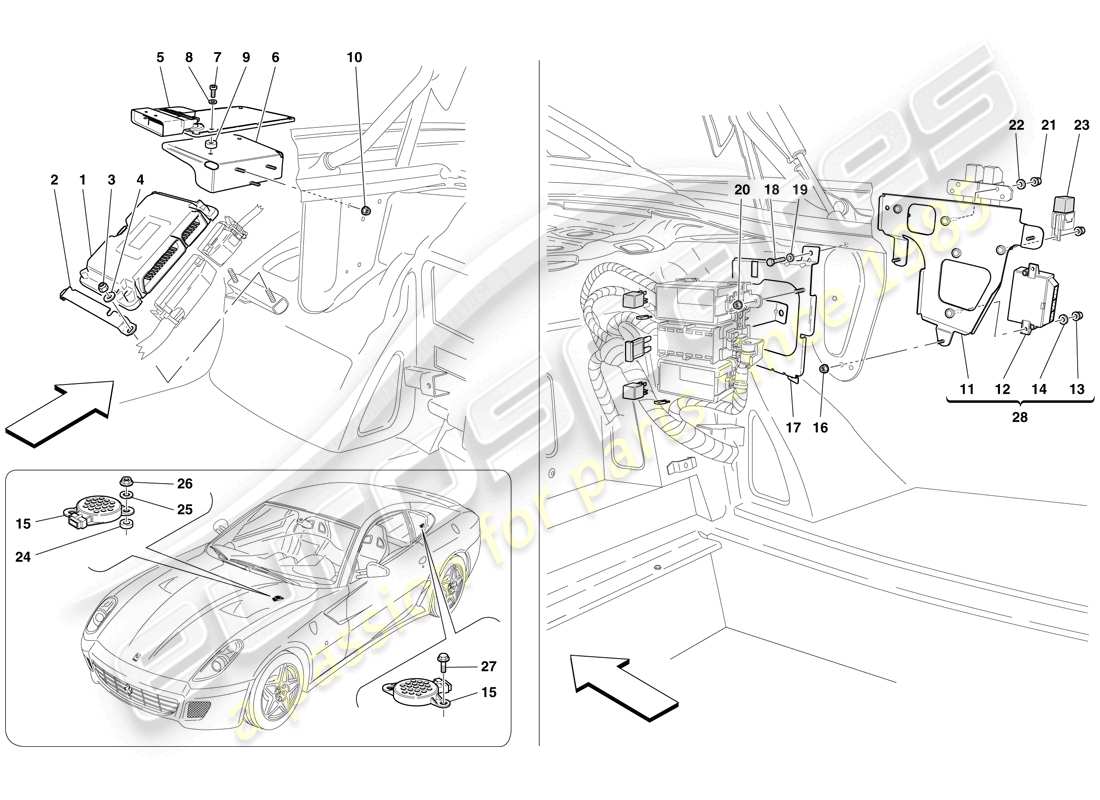 ferrari 599 gtb fiorano (europe) ecu vano bagagli diagramma delle parti