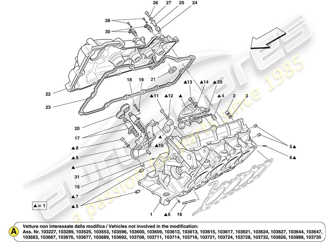 ferrari california (usa) testa cilindro destra diagramma delle parti