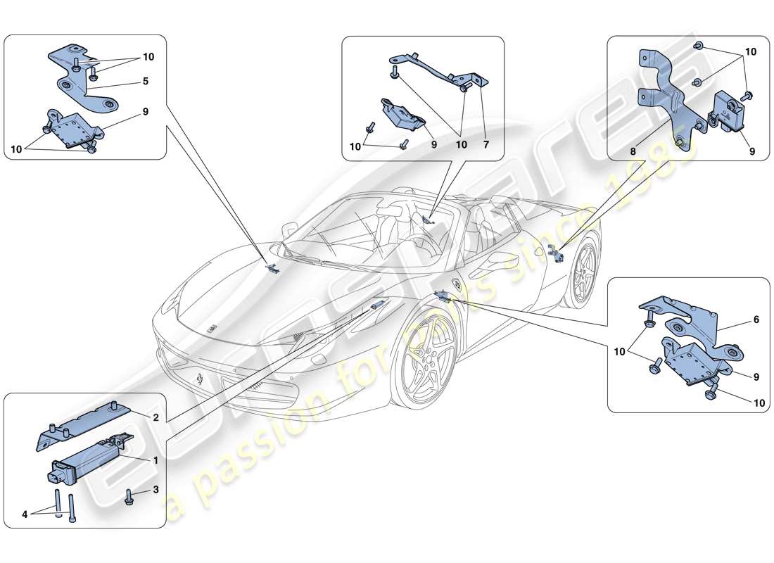ferrari 458 spider (rhd) sistema di monitoraggio della pressione dei pneumatici diagramma delle parti