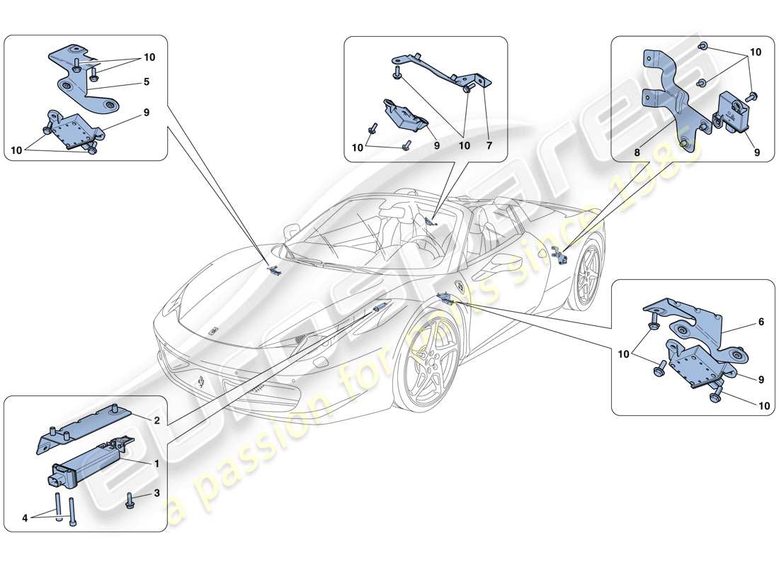 ferrari 458 spider (rhd) sistema di monitoraggio della pressione dei pneumatici schema delle parti