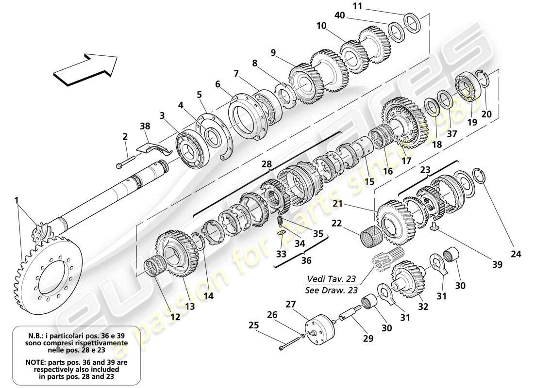 maserati trofeo ingranaggi albero secondario diagramma delle parti