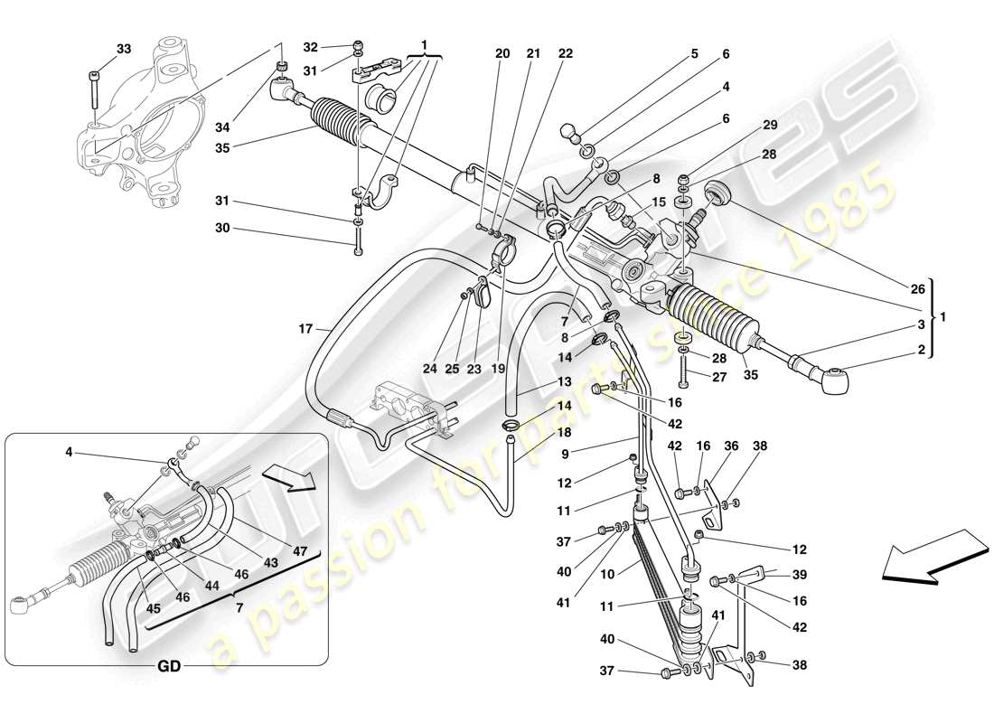 ferrari f430 scuderia spider 16m (europe) scatola del servosterzo idraulico e bobina a serpentina schema delle parti