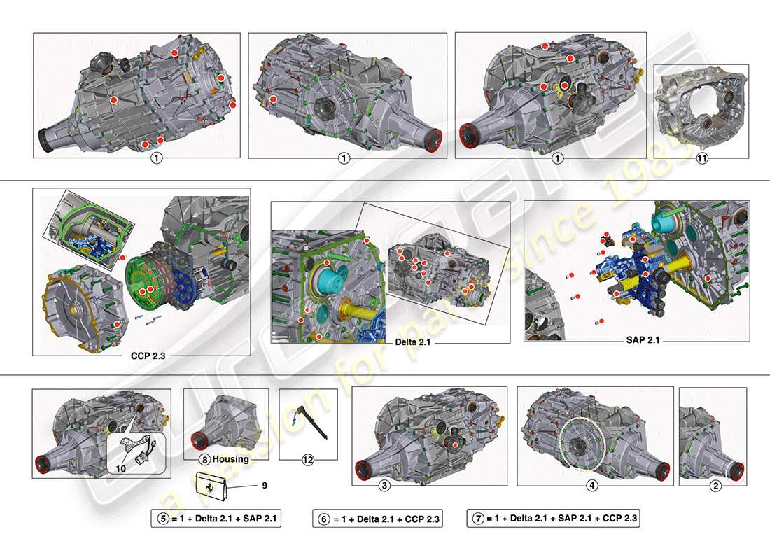 ferrari california (rhd) kit di riparazione del cambio schema delle parti