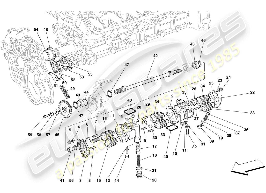 ferrari 612 scaglietti (europe) lubrificazione - pompe olio schema delle parti