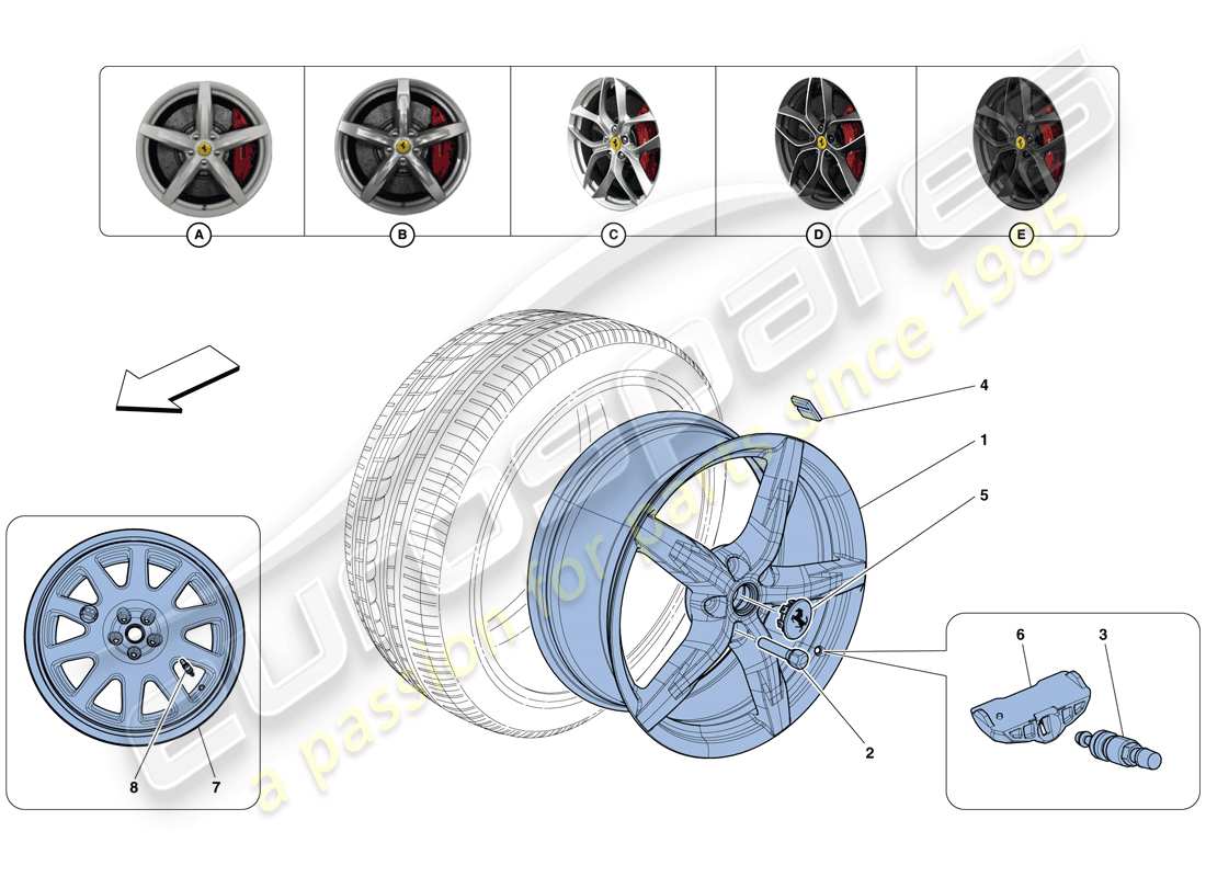 ferrari gtc4 lusso t (rhd) ruote diagramma delle parti