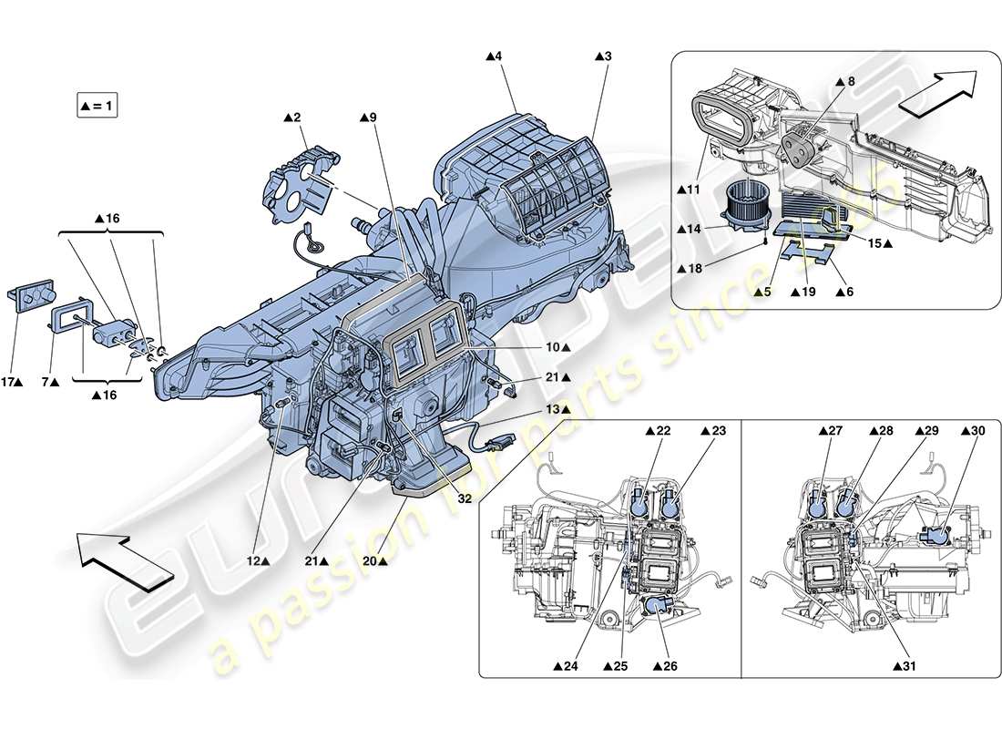 ferrari ff (rhd) schema delle parti dell'unità evaporatore