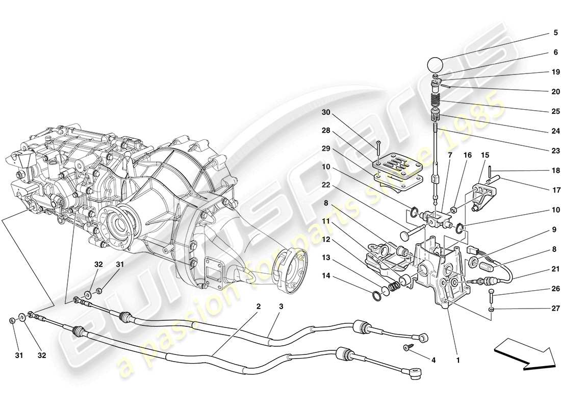 ferrari california (rhd) comandi esterni del cambio schema delle parti