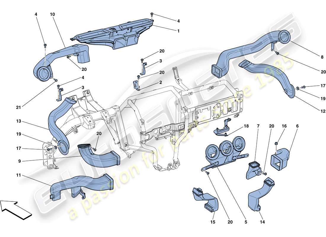 ferrari ff (rhd) condotti aria cruscotto diagramma delle parti