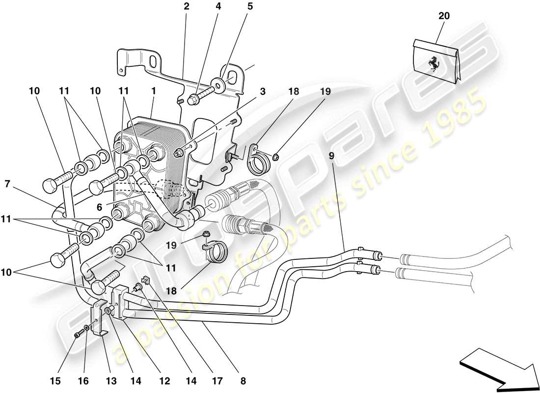 ferrari california (rhd) sistema di raffreddamento e lubrificazione dell'olio del cambio schema delle parti