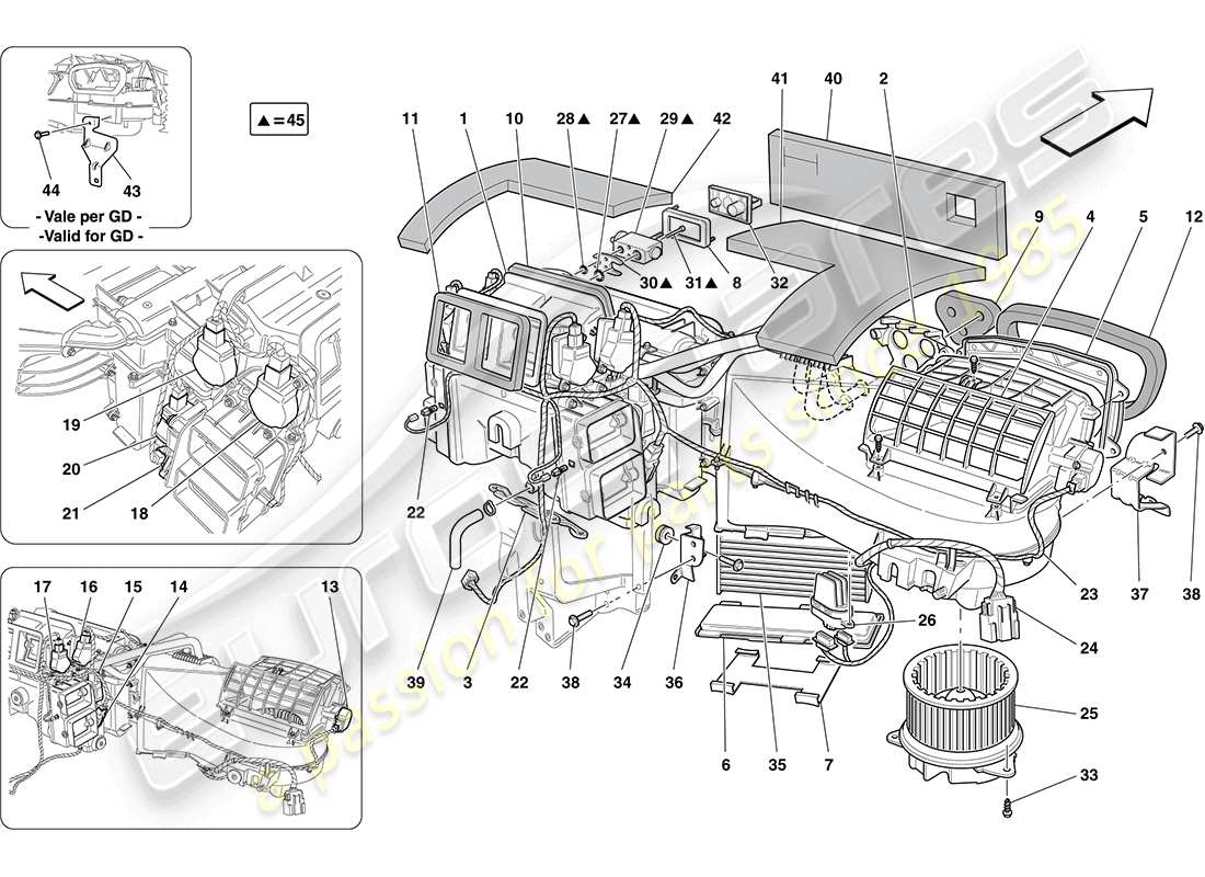 ferrari california (usa) unità ac: componenti cruscotto diagramma delle parti