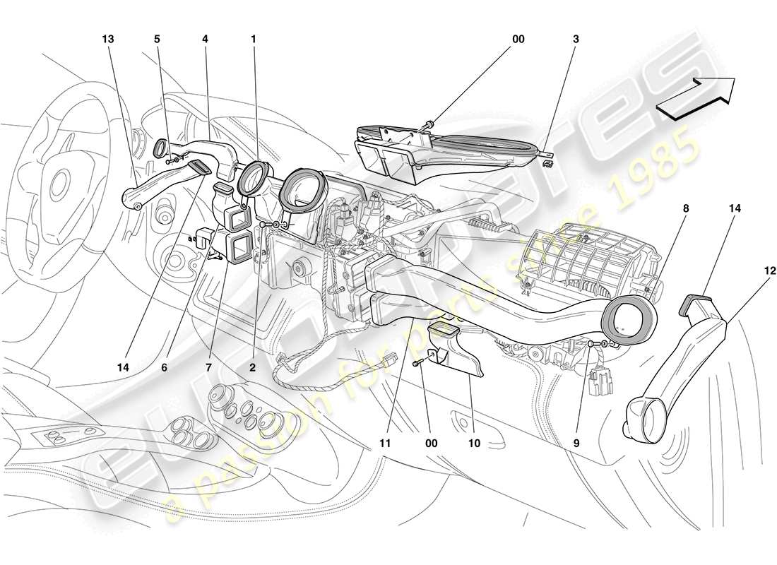 ferrari california (rhd) unità ac: schema particolare distribuzione