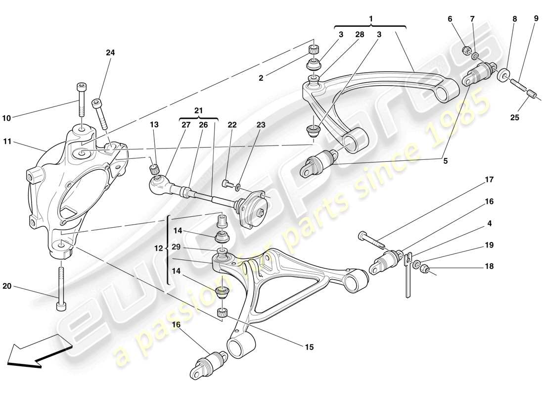 ferrari f430 scuderia spider 16m (usa) sospensione posteriore - bracci schema particolare