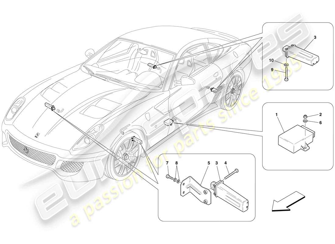 ferrari 599 gto (rhd) sistema di monitoraggio della pressione dei pneumatici diagramma delle parti