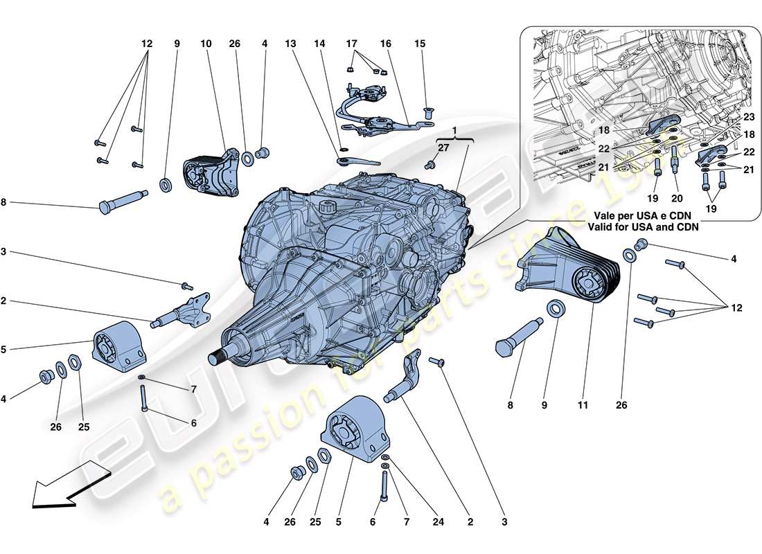 ferrari ff (usa) schema delle parti dell'alloggiamento del cambio