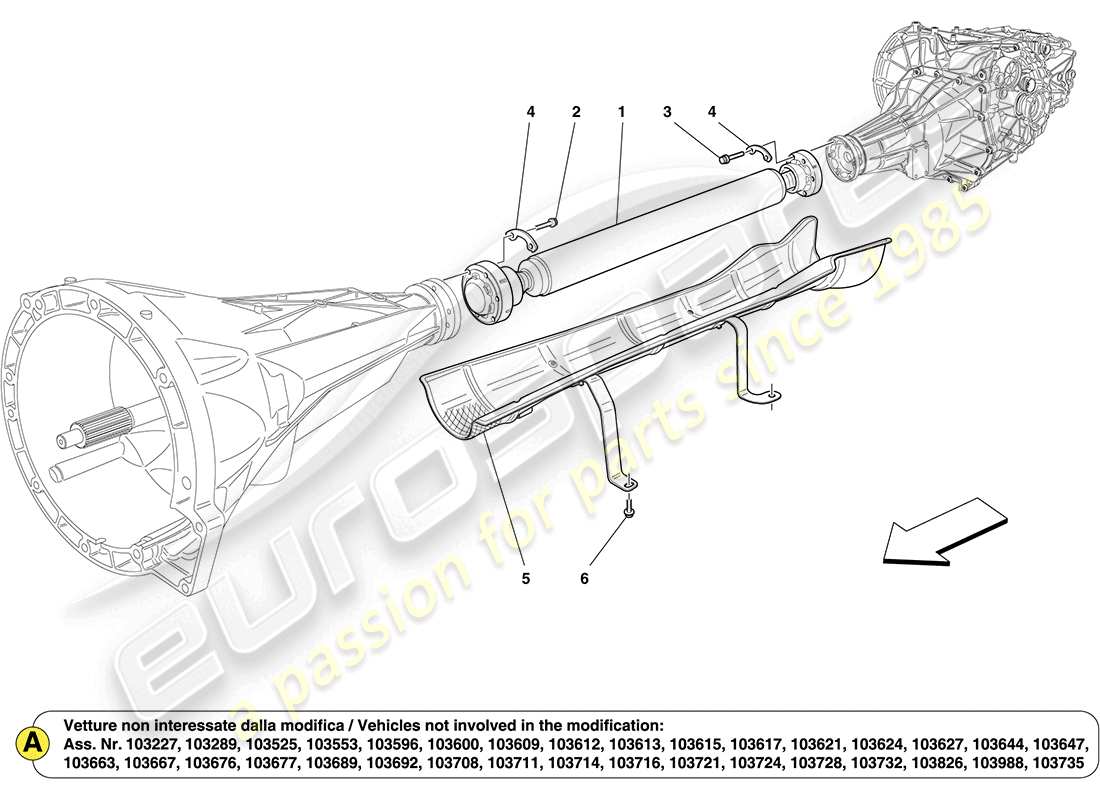 ferrari california (rhd) diagramma delle parti del tubo di trasmissione