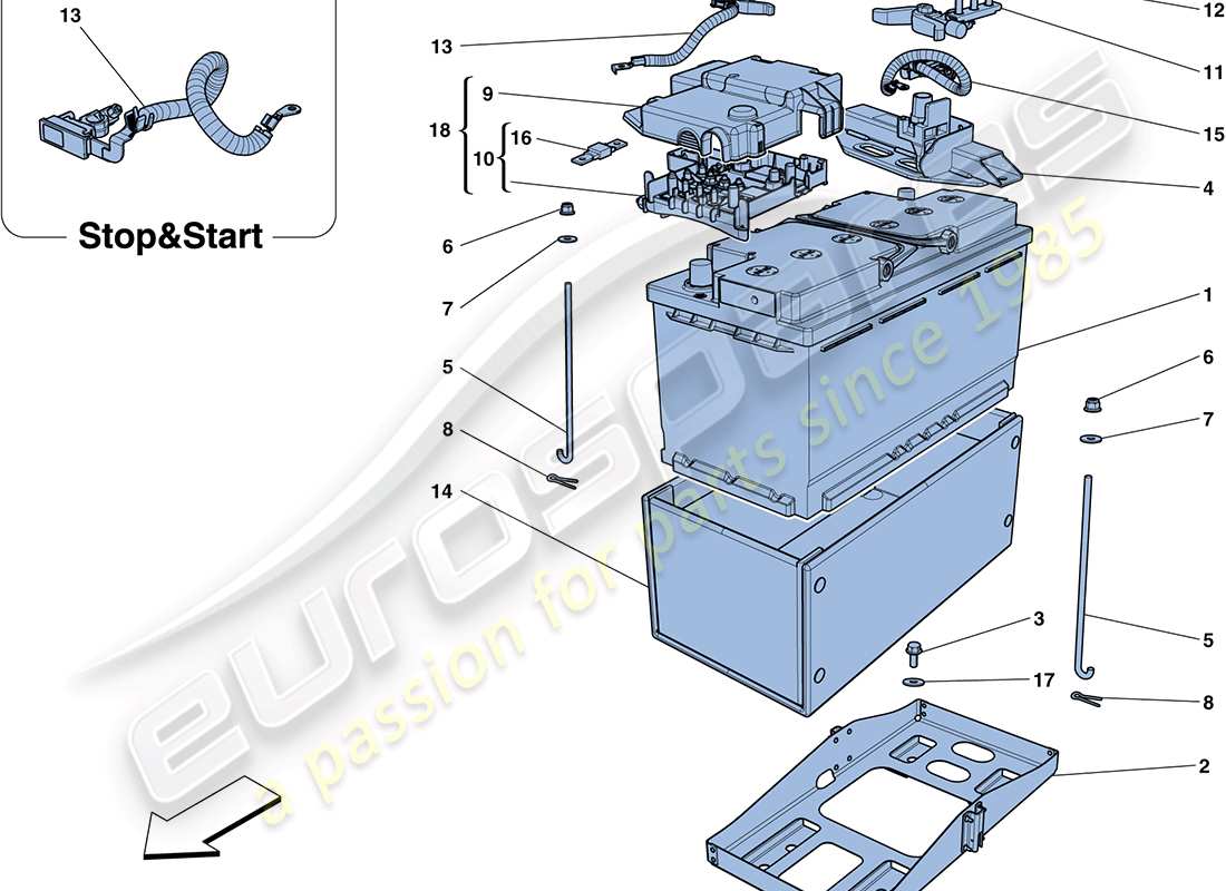 ferrari ff (rhd) diagramma delle parti della batteria