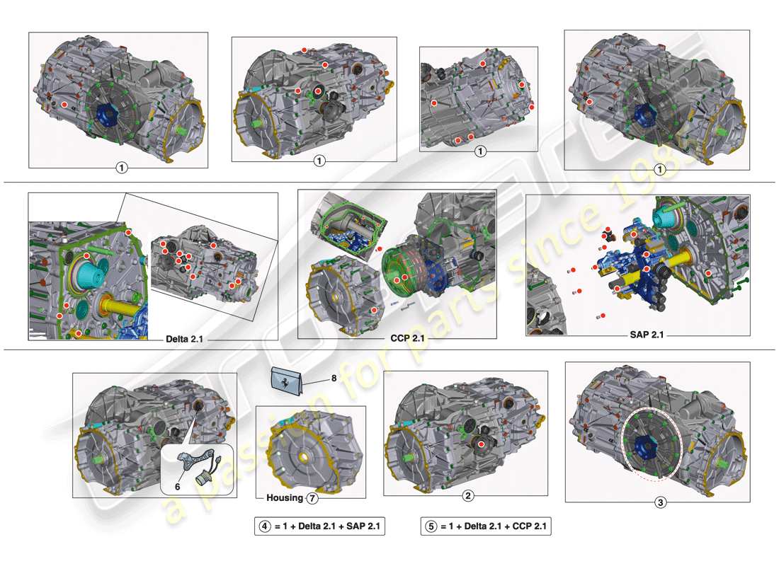 ferrari 488 gtb (rhd) kit riparazione cambio diagramma delle parti