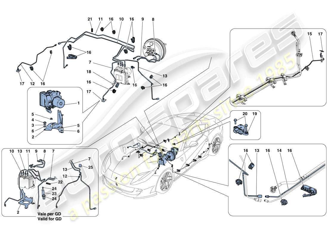 ferrari 812 superfast (usa) sistema di frenaggio diagramma delle parti