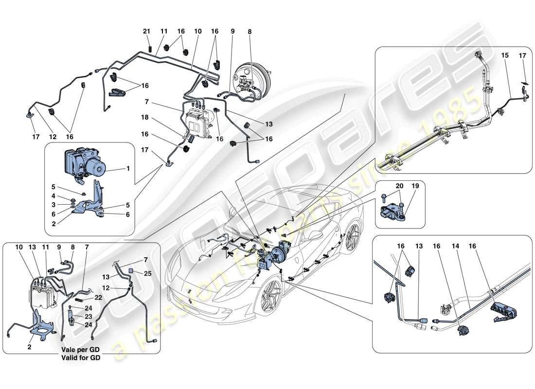 ferrari 812 superfast (usa) schema delle parti del sistema frenante