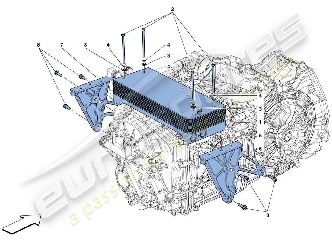 ferrari 488 gtb (rhd) radiatori di raffreddamento olio del cambio schema delle parti