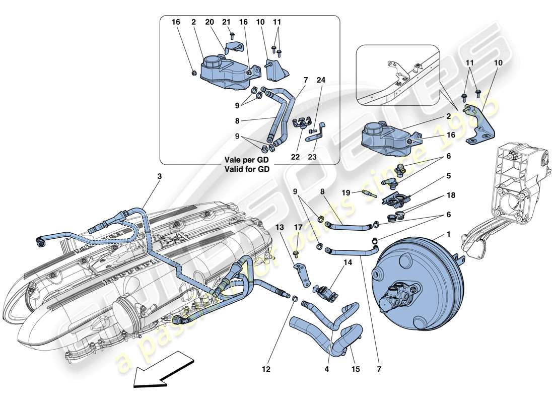 ferrari f12 tdf (usa) sistema servofrenante diagramma delle parti