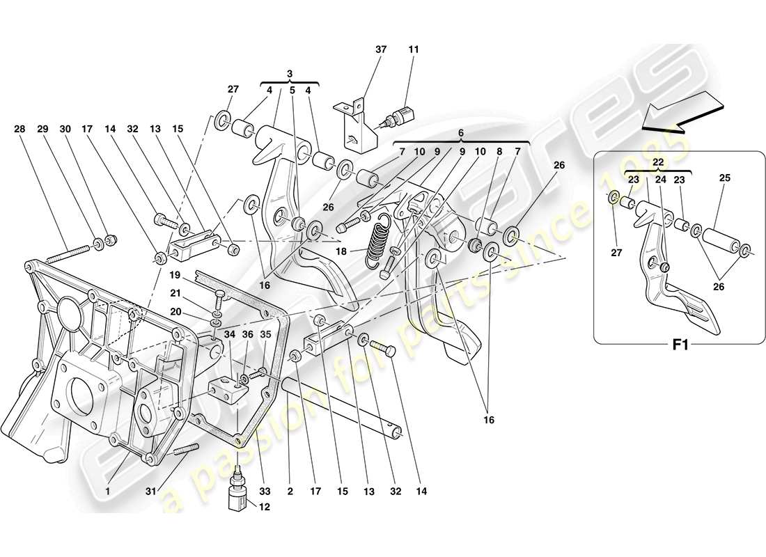 ferrari f430 coupe (rhd) schema delle parti della pedaliera
