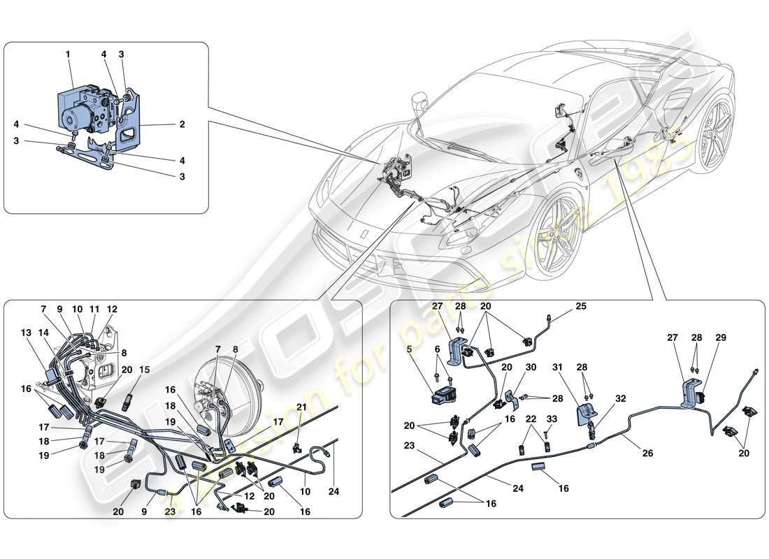 ferrari 488 gtb (rhd) schema delle parti del sistema frenante